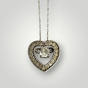 Sterling Silver 925 Heart Necklace 20” Dangle Center Stone Halo Pendant Italy
